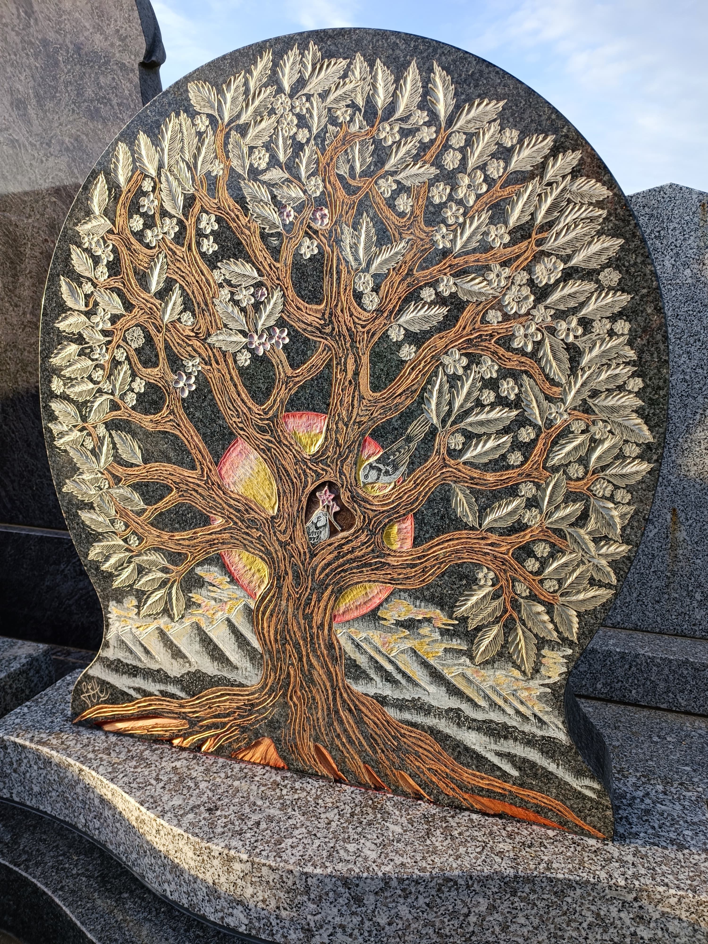 Arbre de Vie et motifs Floraux triple monument