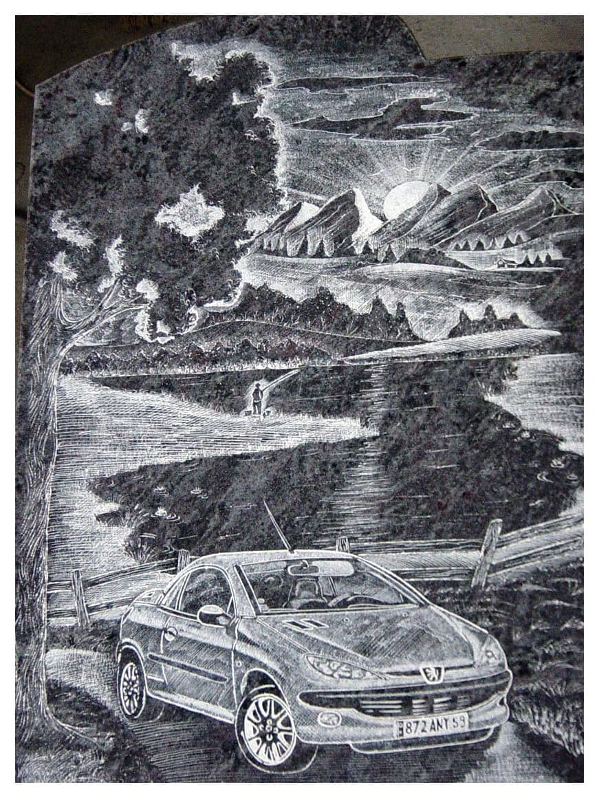 Motif divers poly-gravé sur Granit