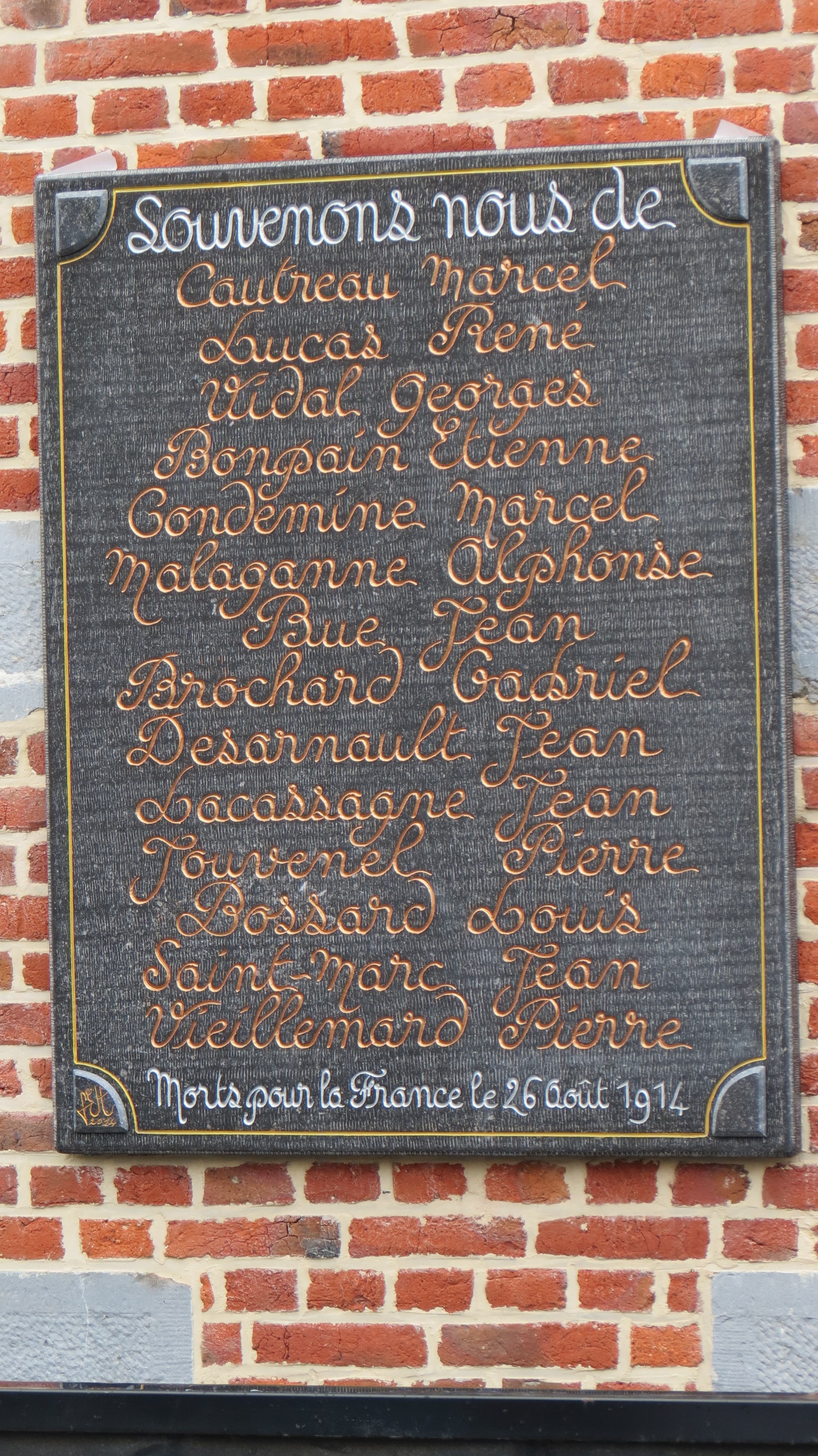 Plaque du Souvenir, à Sèmeries-Zorées