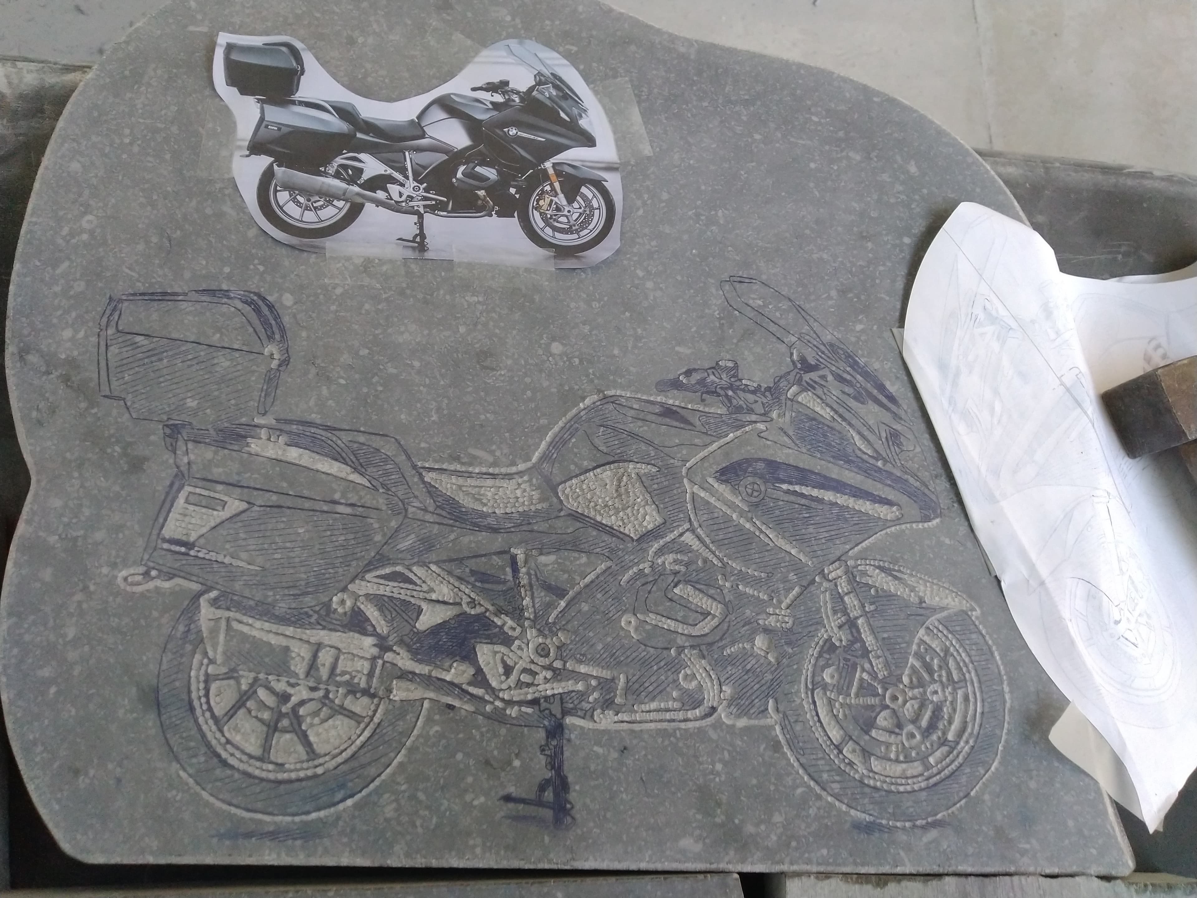 Plaque funéraire gravure Moto