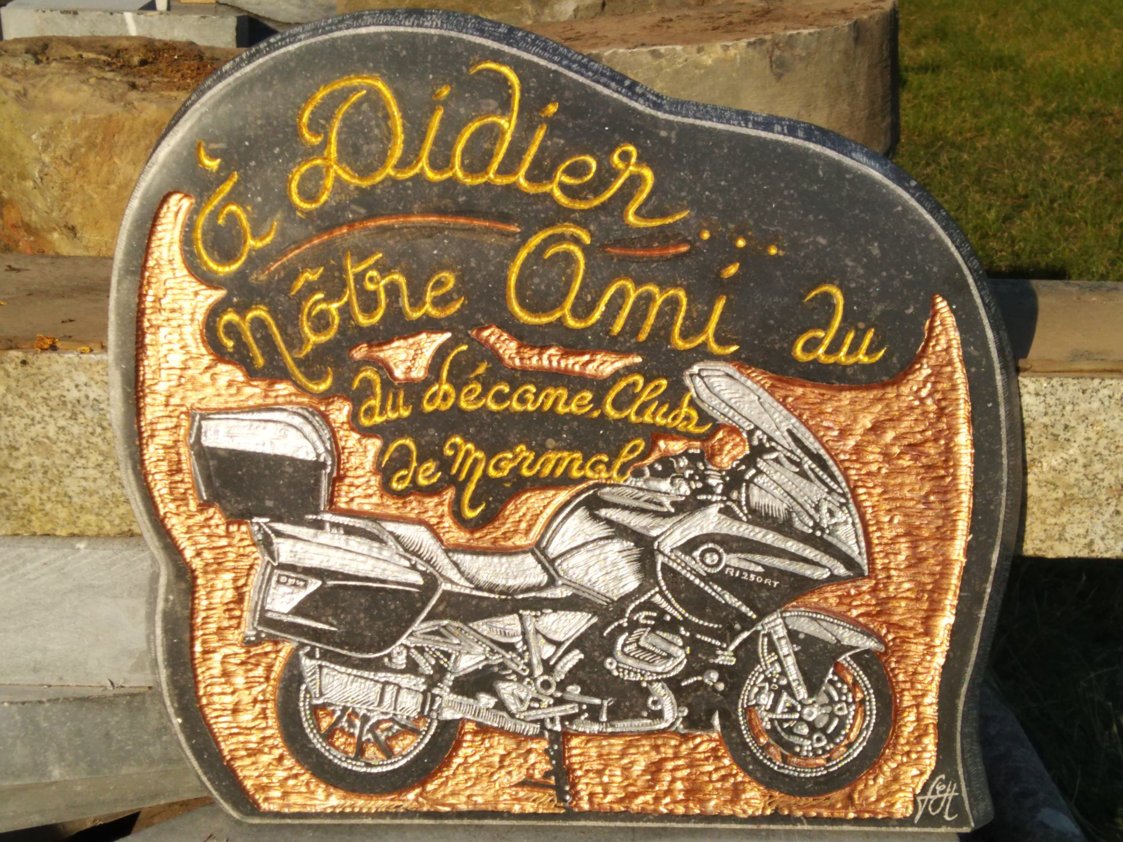 Plaque funéraire gravure Moto