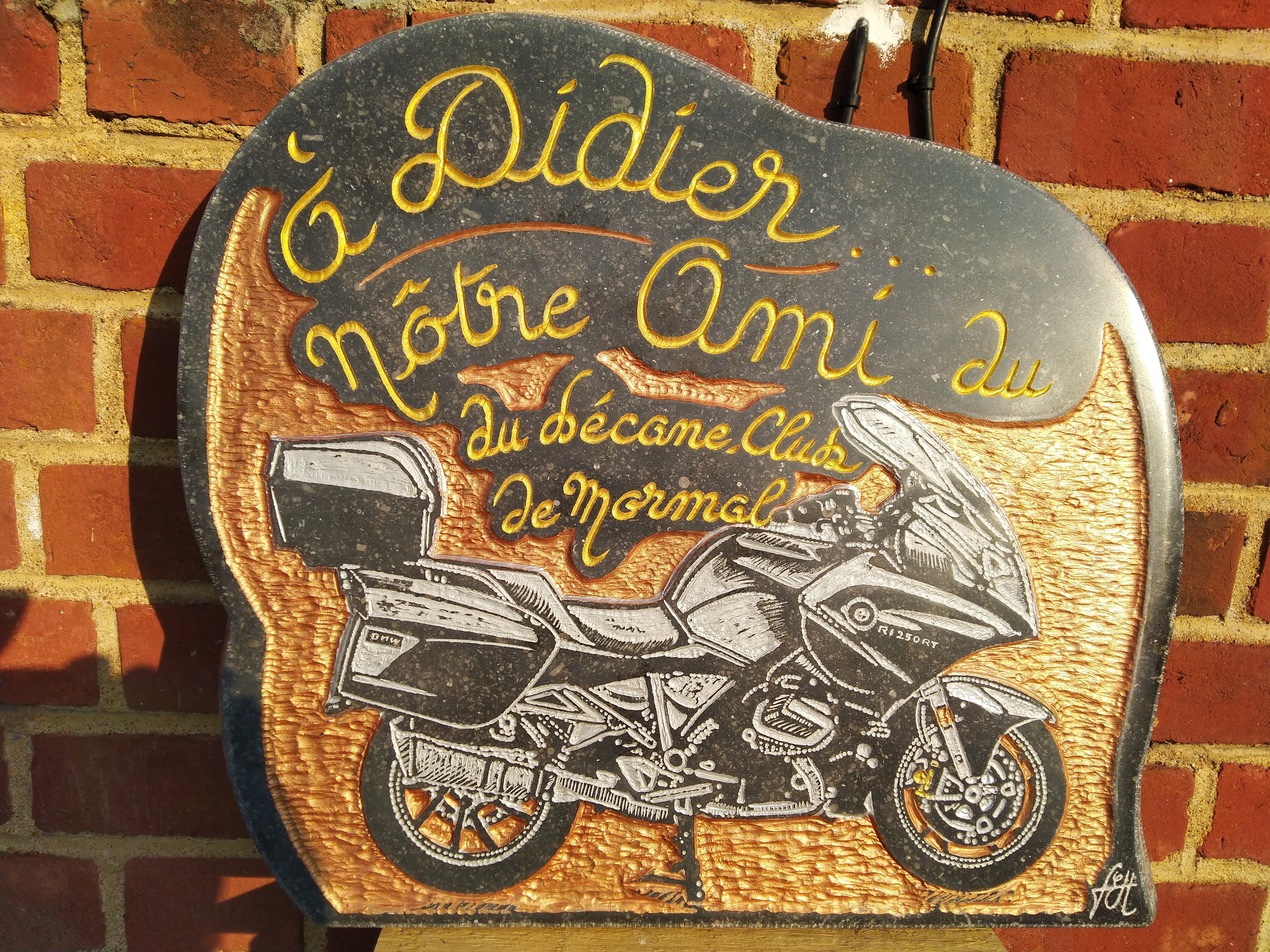 Plaque funéraire gravure Moto
