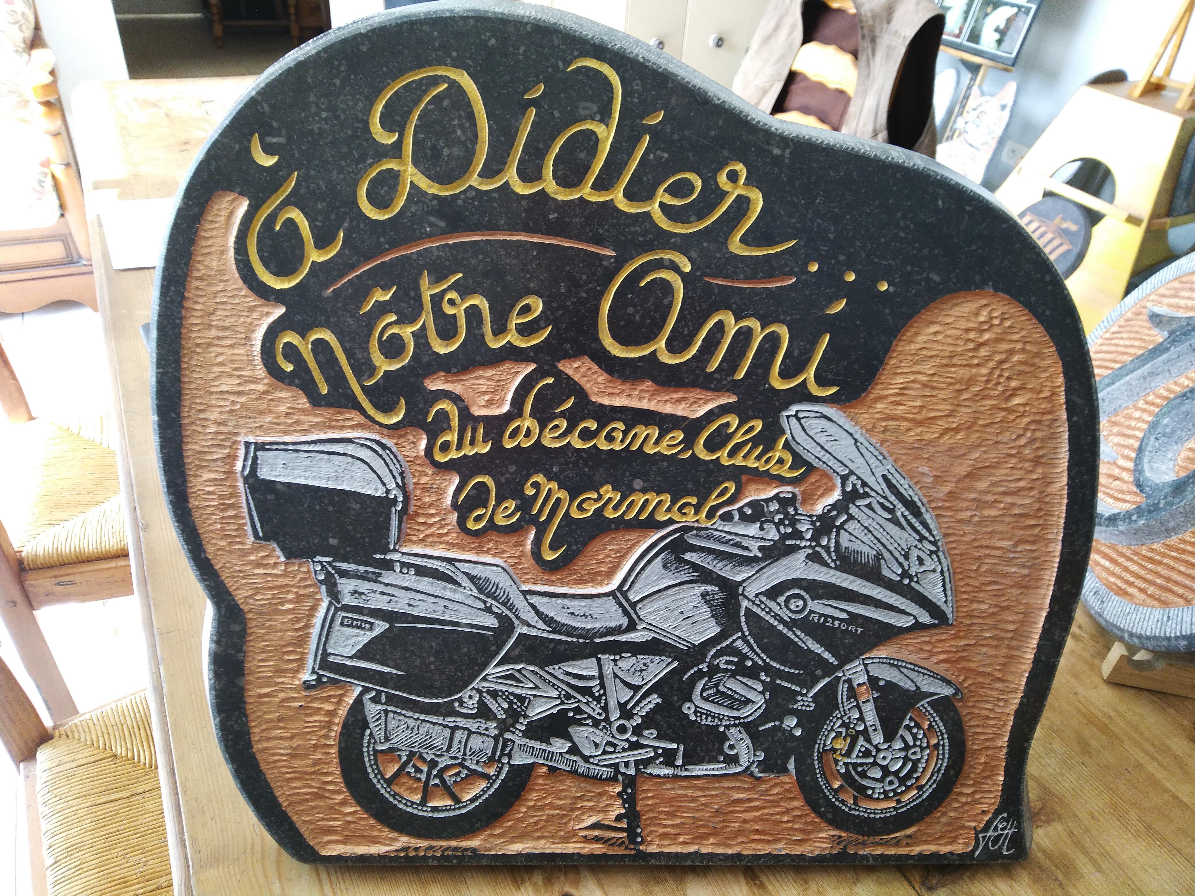 Plaque funéraire gravure Moto