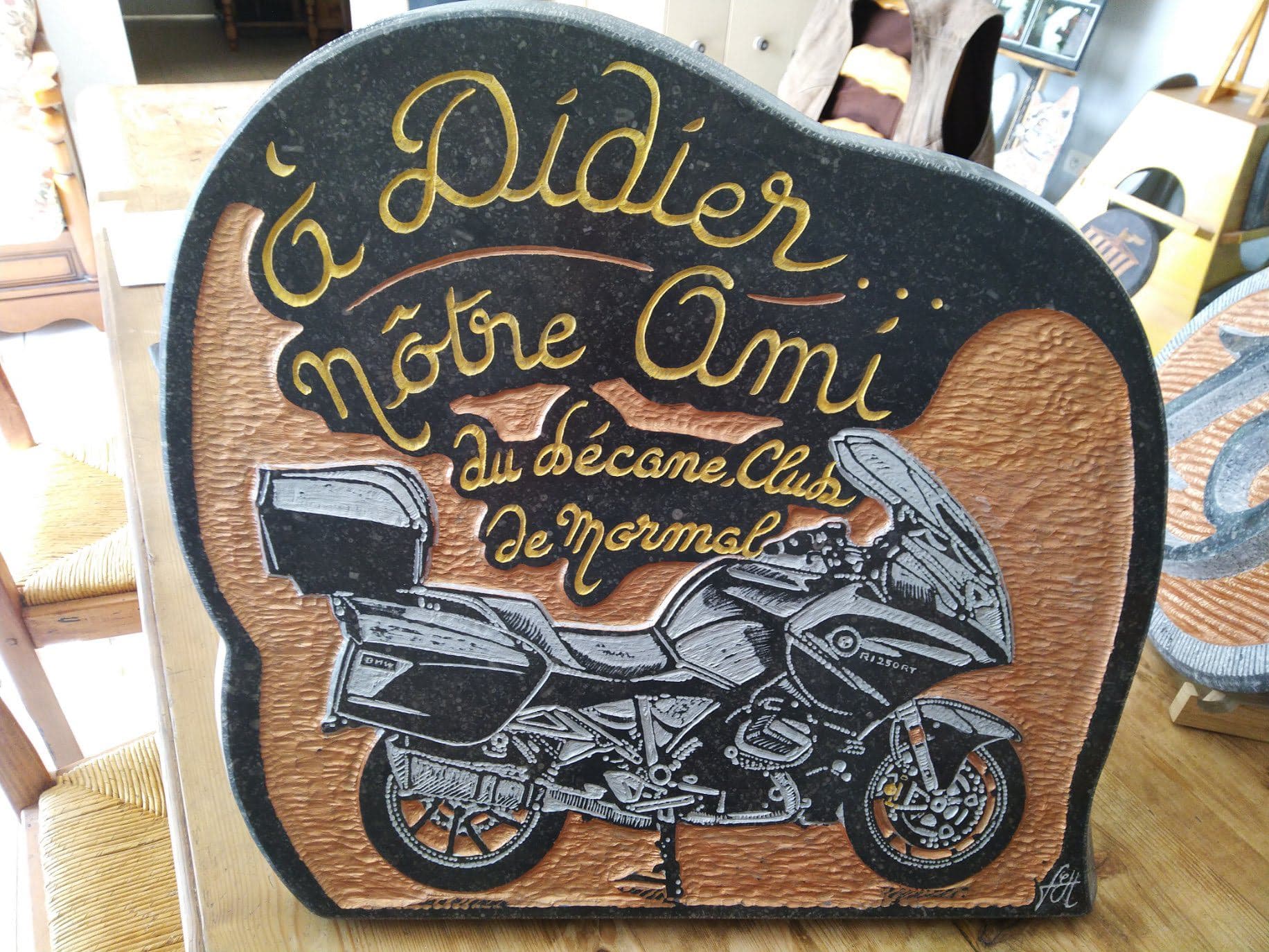 Plaque funéraire gravure Moto