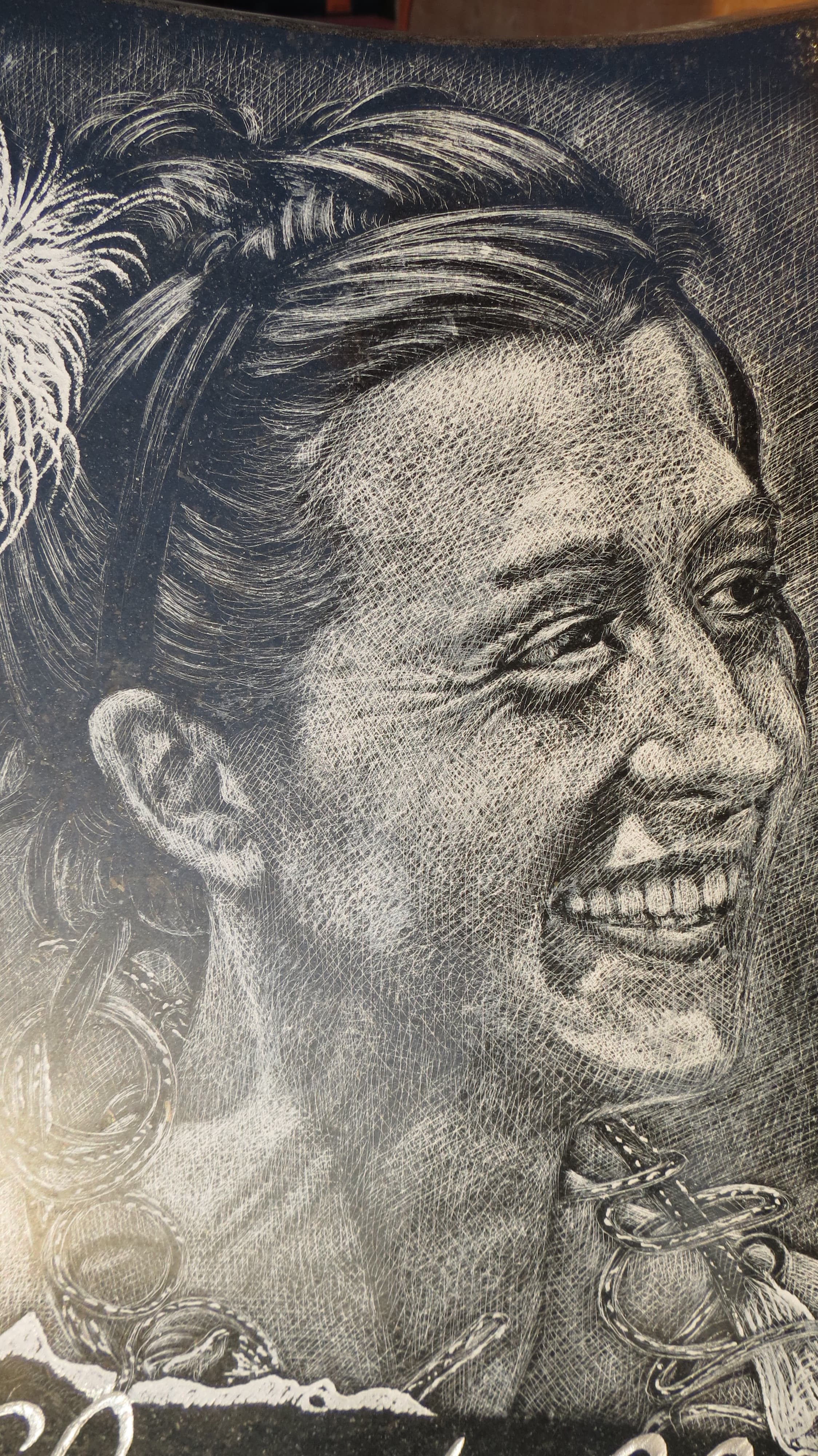 Portrait poly-gravé sur granit Noir fin