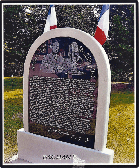 Stèle Appel du 18 Juin à Bachant