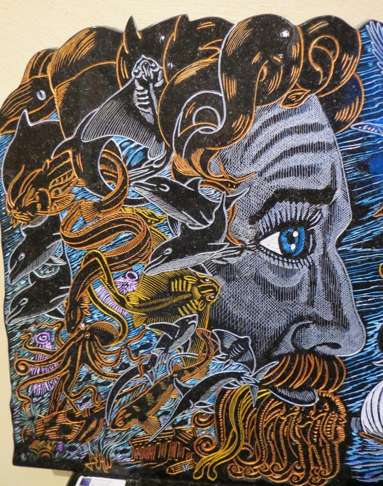 Tableau gravé Neptune et 39 animaux